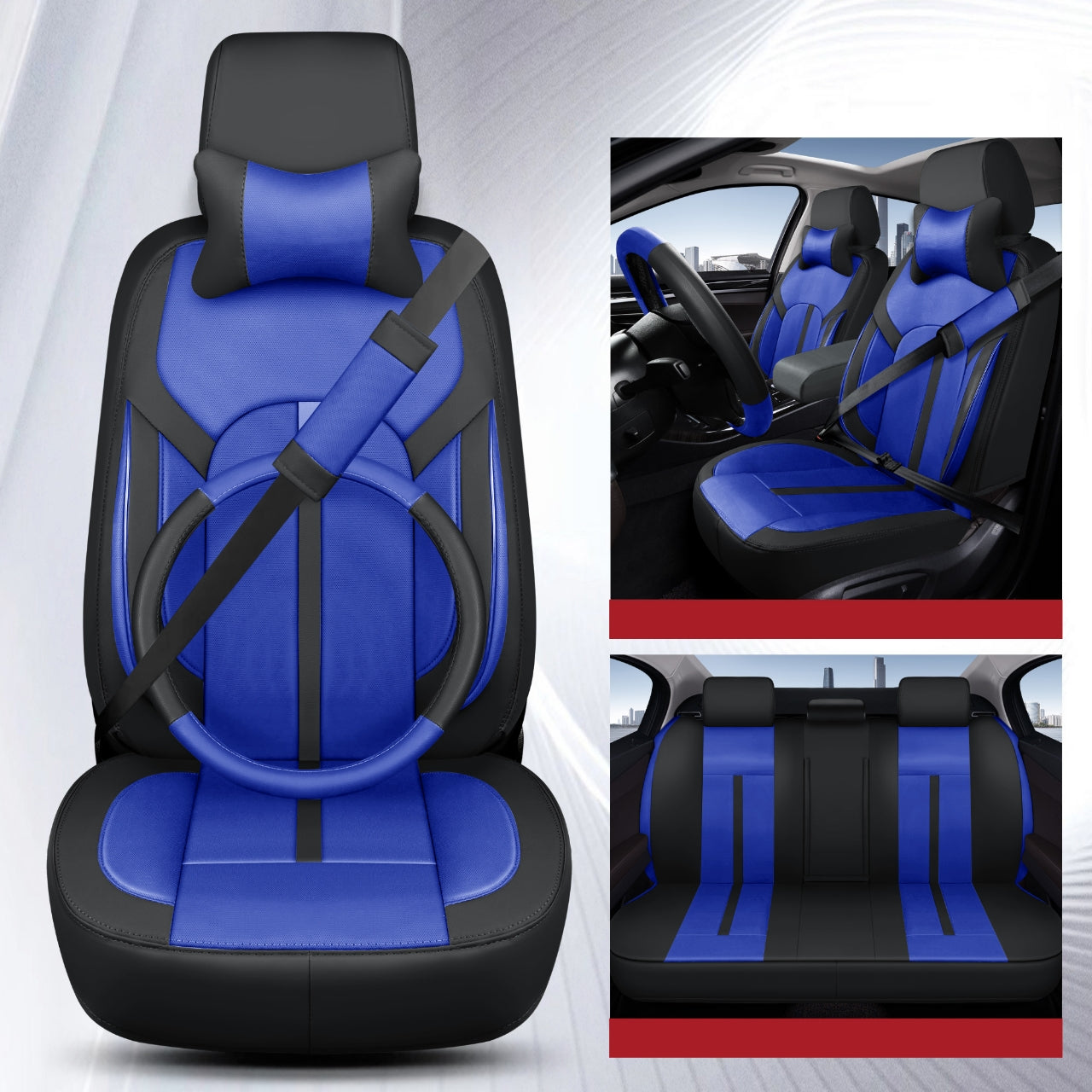 Housses de Siège Auto Premium – Cuir PVC (Ensemble Complet 5 Places)