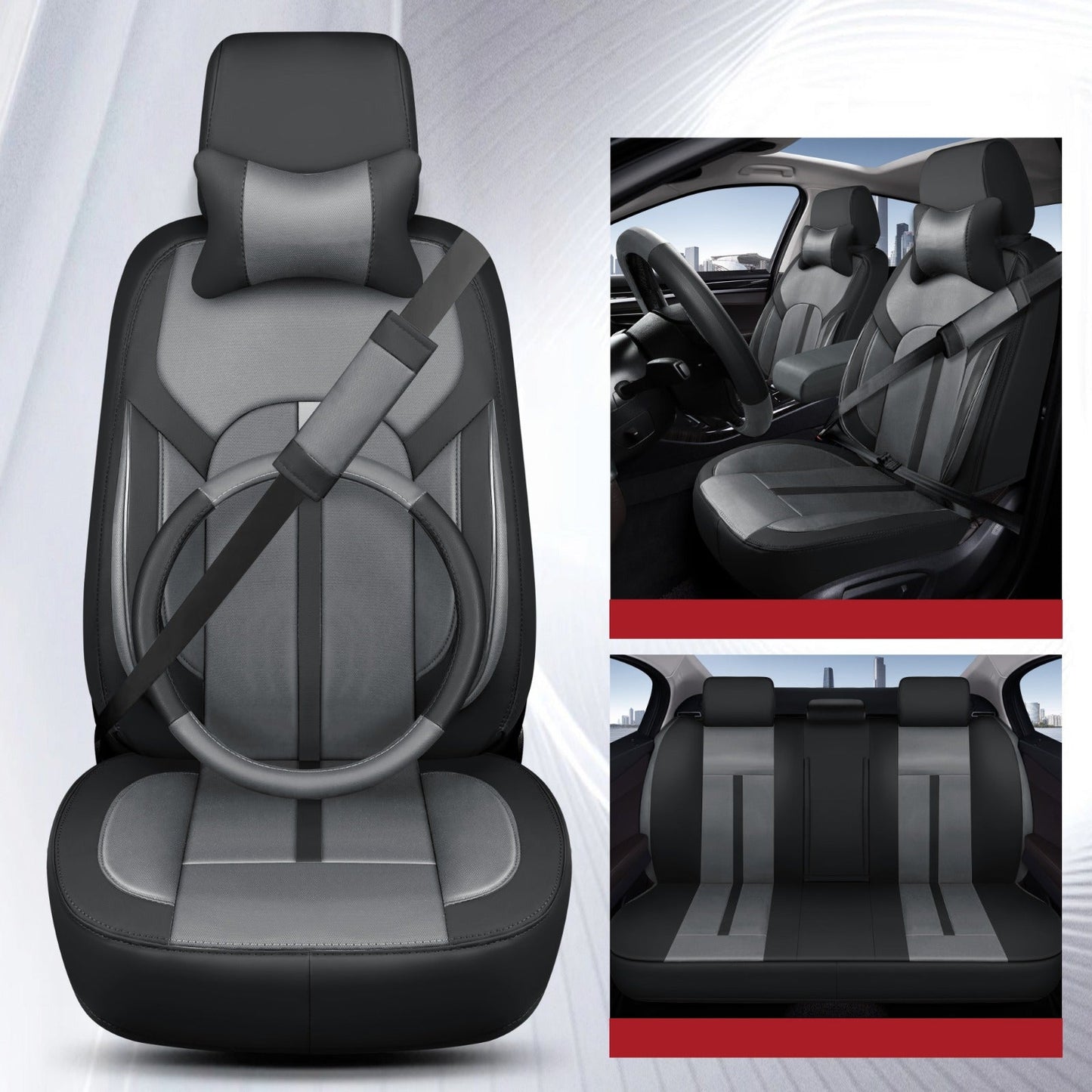 Housses de Siège Auto Premium – Cuir PVC (Ensemble Complet 5 Places)