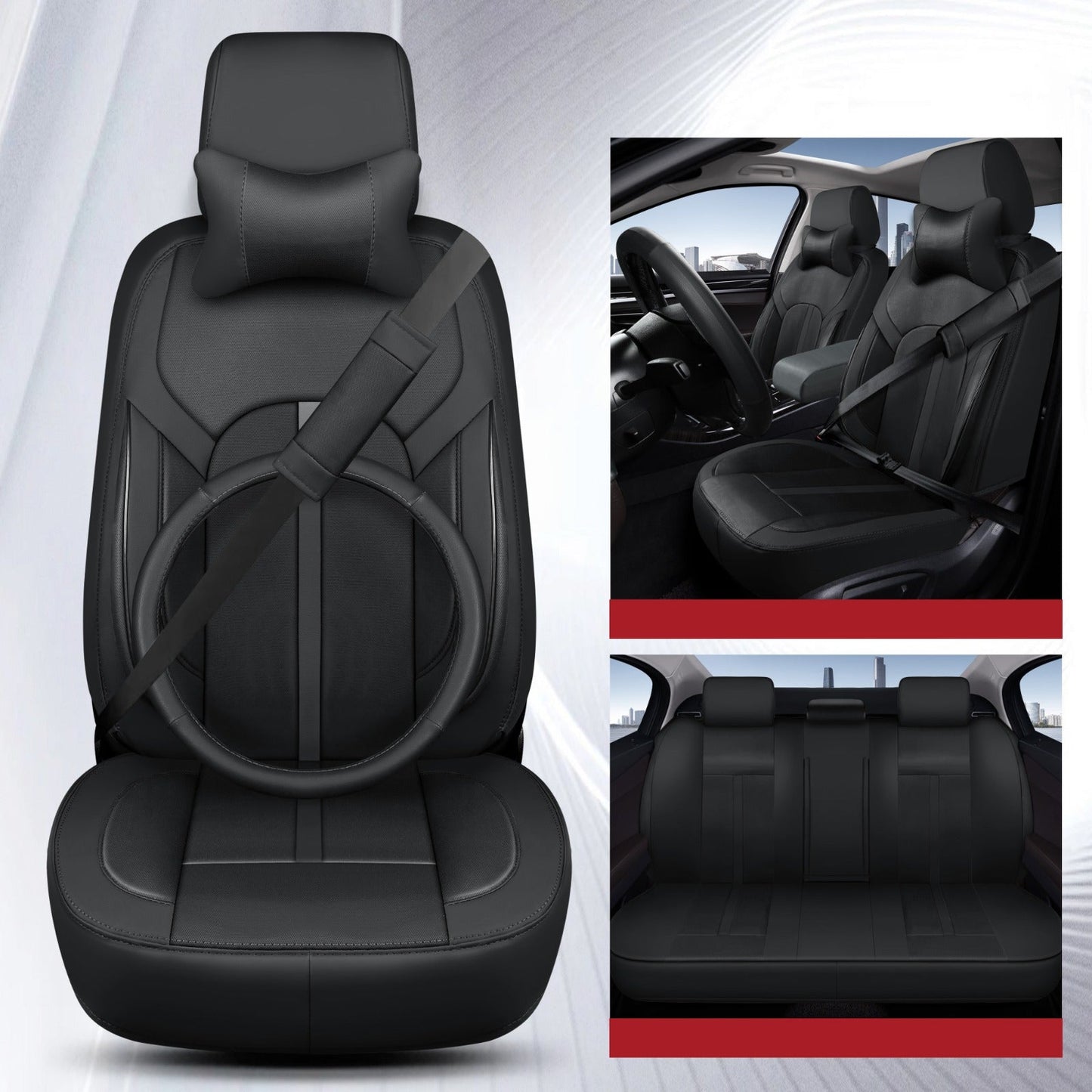 Housses de Siège Auto Premium – Cuir PVC (Ensemble Complet 5 Places)