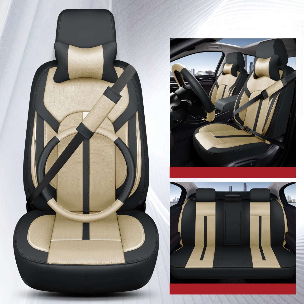 Housses de Siège Auto Premium – Cuir PVC (Ensemble Complet 5 Places)