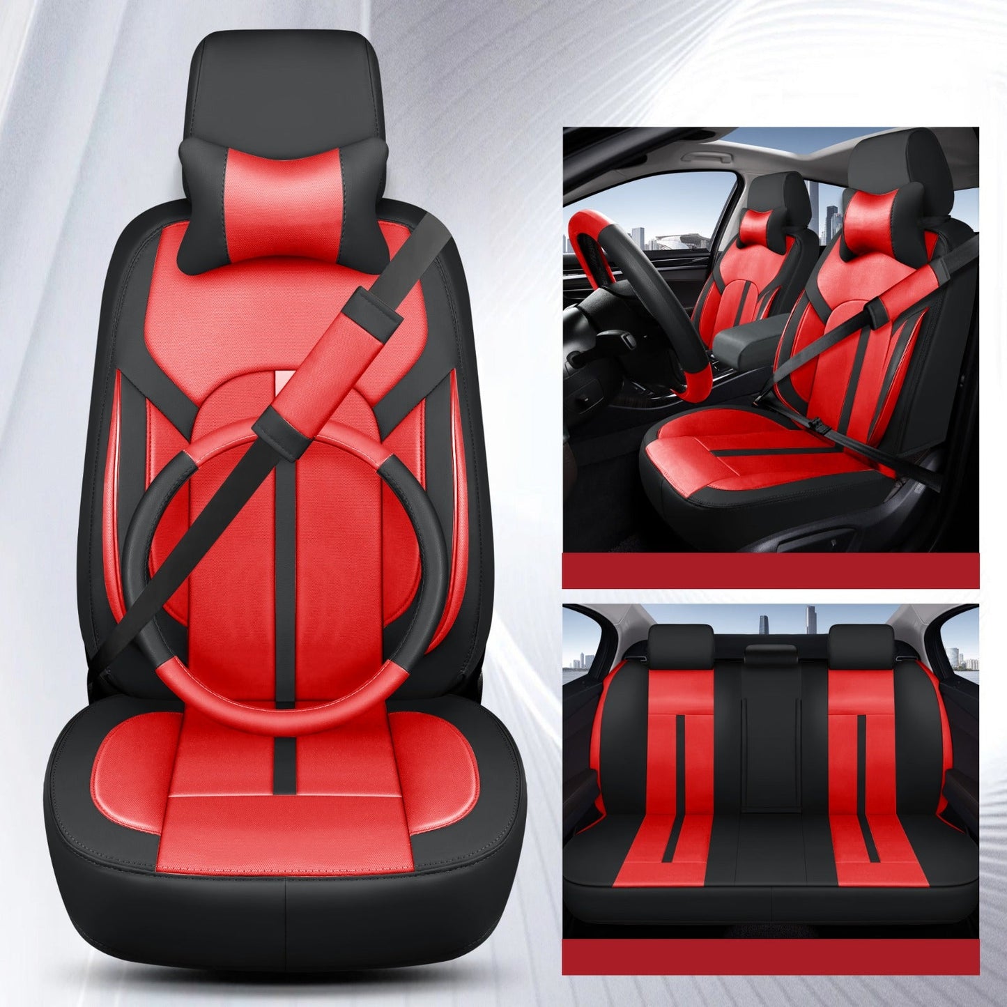 Housses de Siège Auto Premium – Cuir PVC (Ensemble Complet 5 Places)